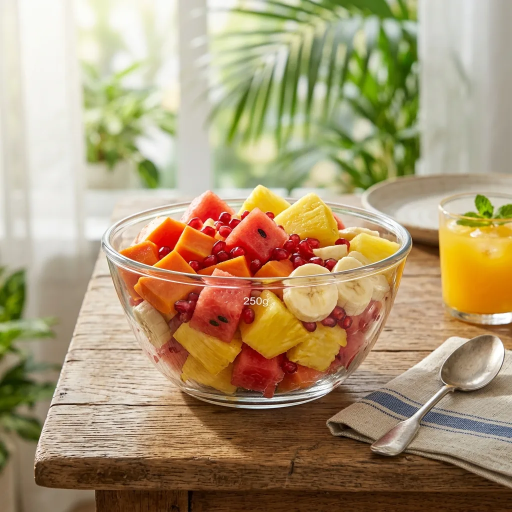 A fresh fruit bowl showing a sensible, balanced fruit portion