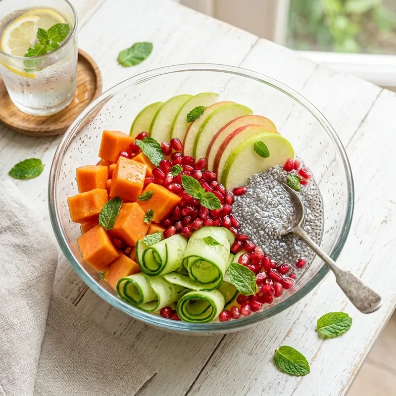 Chia Mint Hydrator, a sugar-free diabetic-friendly fruit bowl delivered fresh in Omalur & Salem by Bowlmingo