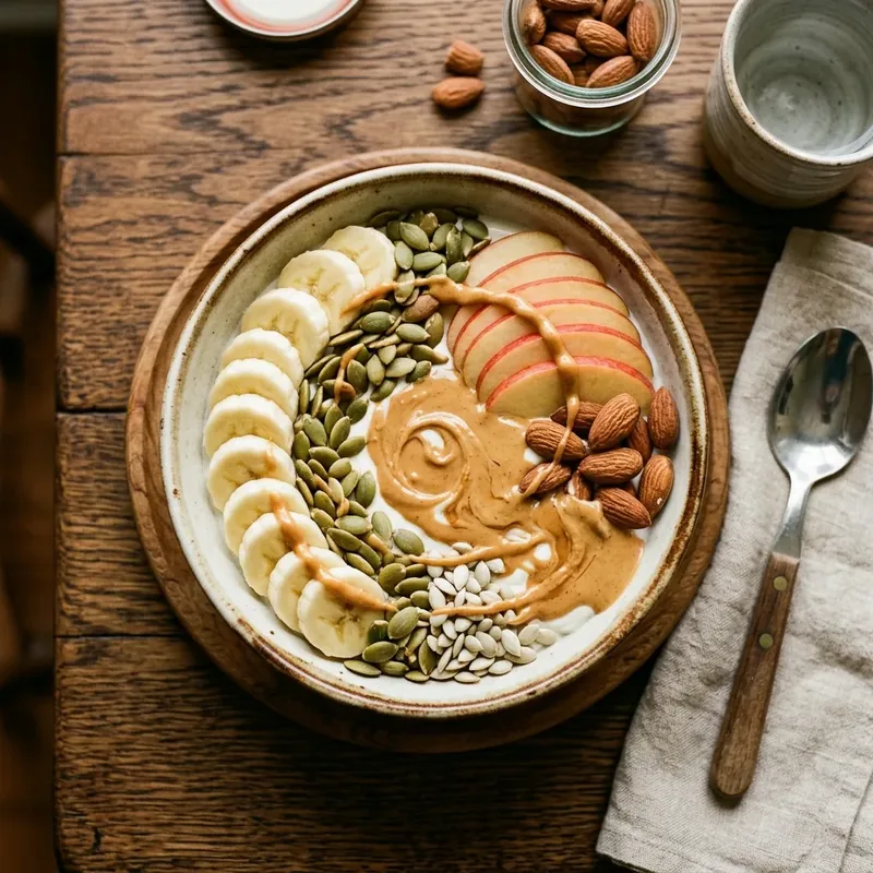 Peanut Butter Nutty Bowl, a high-protein fruit bowl delivered fresh in Omalur & Salem by Bowlmingo